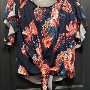 Floral Ruffle Sleeve Tie-Front Top Off the shoulders. Size 2XL